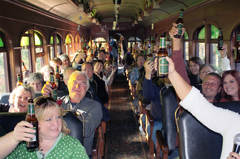 Passengers raising their glasses