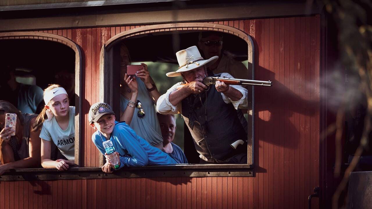 Image of the Old West Shoot out from the 1880 train window. 